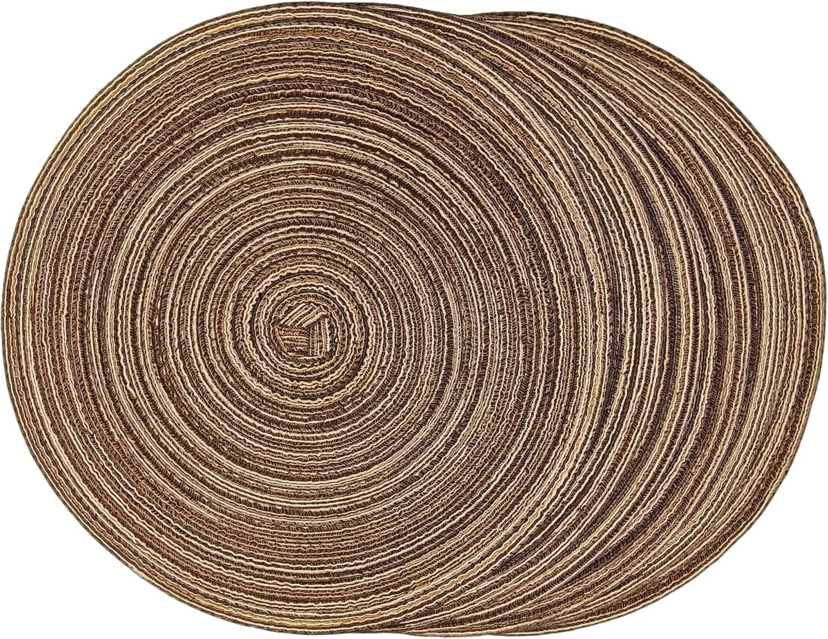 Placemats - Ronde Geweven Placemats - 38 cm - Hittebestendig en Wasbaar - Antislip - Voor Keuken en Eettafel - 6 stuks - Bruin