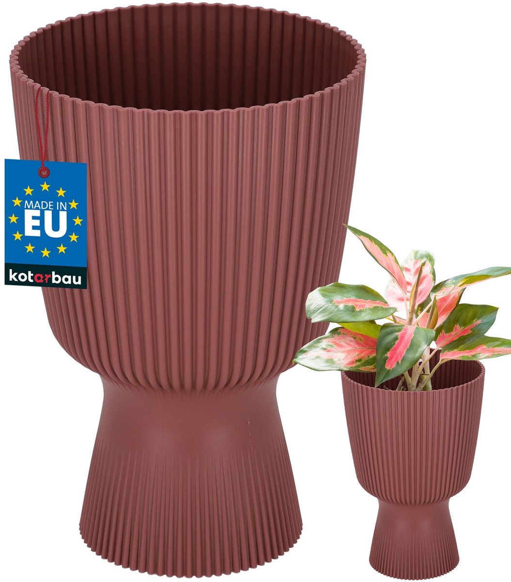 KOTARBAU® Bloempot - Plantenpot met Sokkel ⌀ 14 cm - PVC - Geribbelde Orchideeënpot - H: 21 cm - Marsala - Kelkvorm