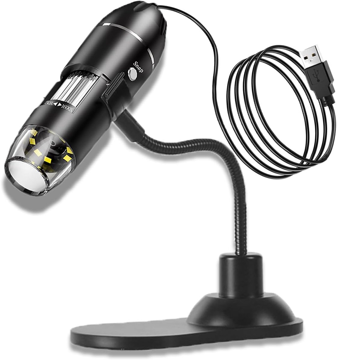 USB-digitale microscoop 1000X HD – zakmicroscoop | endoscopiecamera – 8 instelbare LED's – flexibele standaard & software – voor reparatie, solderen, sieraden, onderwijs, kinderen (zwart).