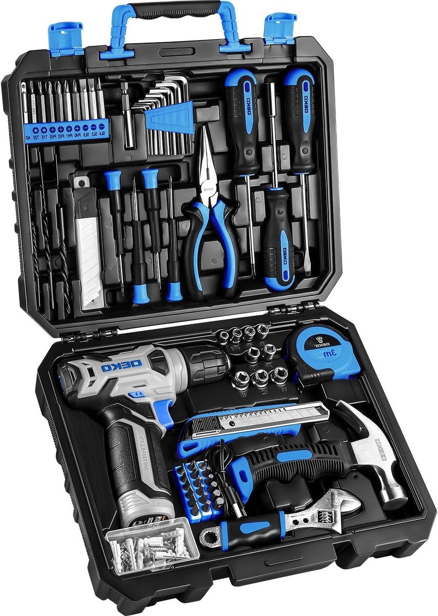 Gereedschapskoffer Set - Handgereedschap Kit - Klussen in Huis - Met Snoerloze Boormachine - 126 Delen - Blauw