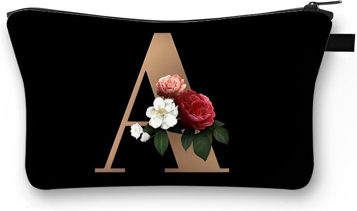 Cadeaus voor vrouwen make-up tas -initiële make-up tas organizer - toilettas cadeau - bruiloft Kerstmis verjaardag Valentijnsdag geschenken voor vrouwen brief - Zwart - EEN