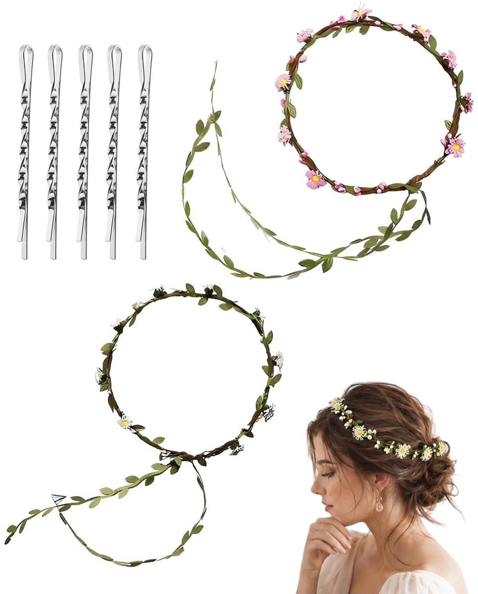 Solidchoice - Bloemenkrans Haaraccessoires voor Bruiloft - Set van 2 met Haarspelden