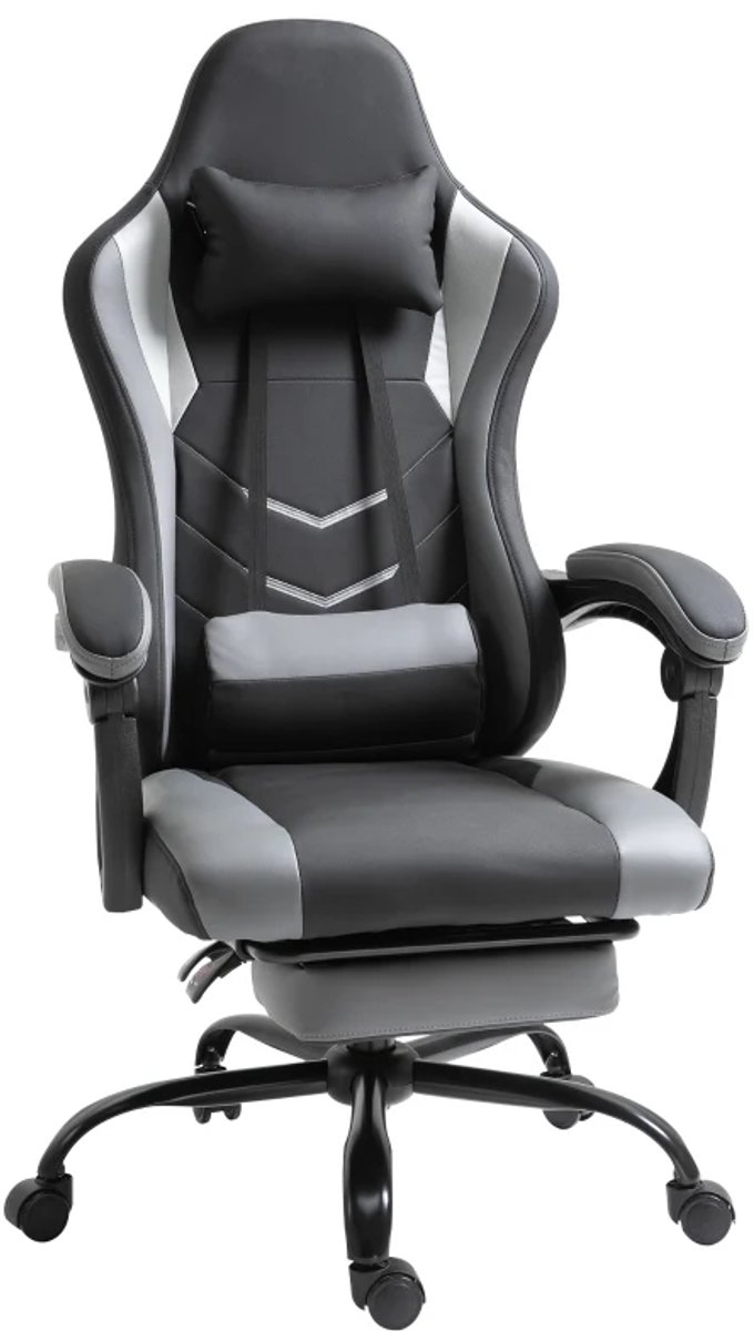 Ergonomische Gamingstoel met Lendensteun & Voetensteun - 160° Verstelbare Rugleuning - 360° Draaibaar - In Hoogte Verstelbaar - Relaxfauteuil - Bureaustoel - Directiestoel - Computerstoel - Zwart