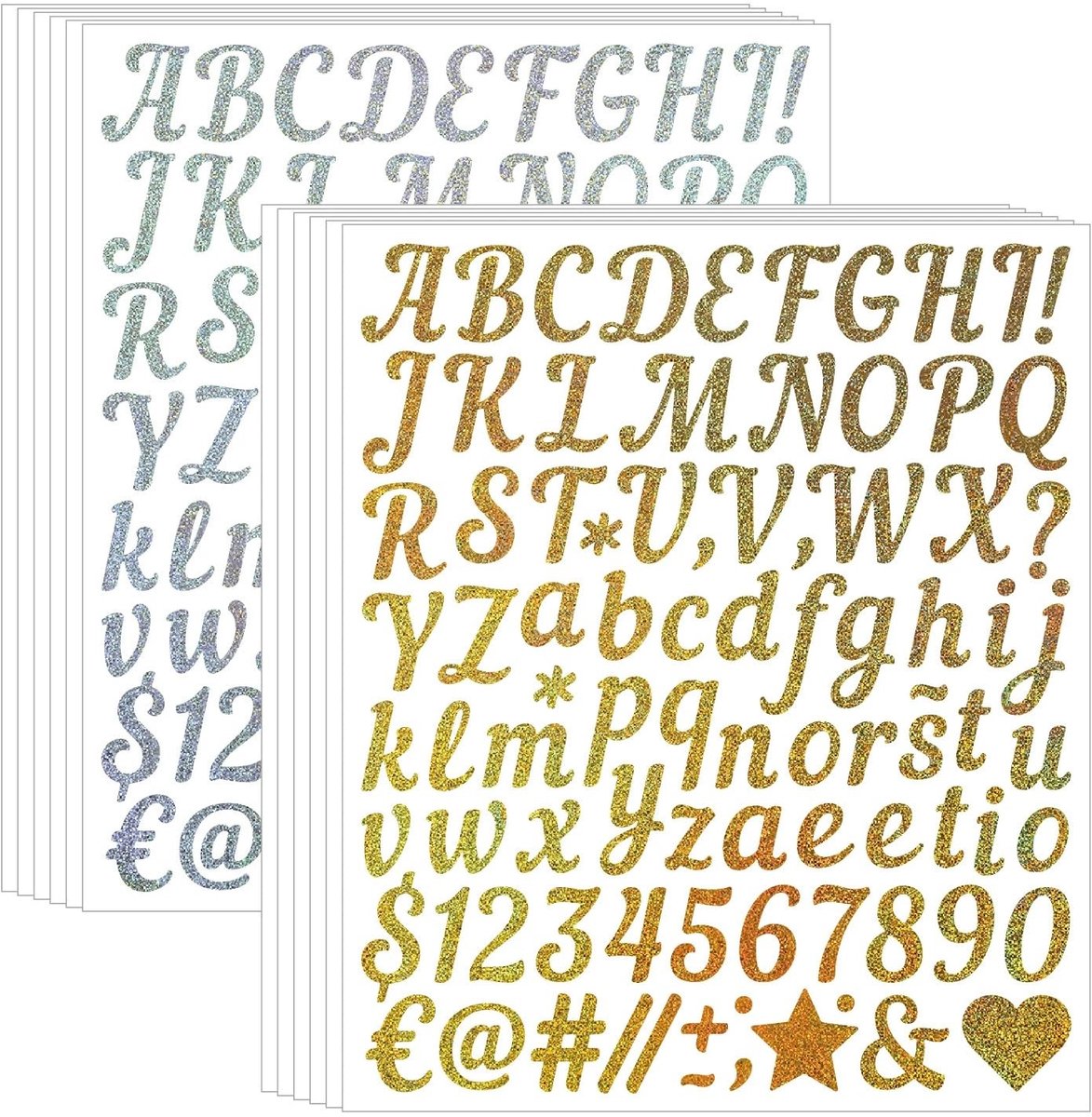 Solidchoice - 12 Vellen Waterdichte Gouden en Zilveren Letterstickers voor Doe-Het-Zelf Decoratie