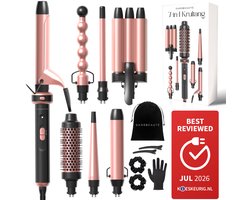 Sansbeauté® 7 in 1 Krultang met Klem en Wafeltang Haar - Keramische Haarkruller - 13mm tot 38mm - Beach Waves - Wavy Hair - Krultangen 32mm 25 mm 19 mm - Blowout Brush - Haarstyler - Hair Curler - Dunne en Dikke Crimper - Krultang Kort Haar