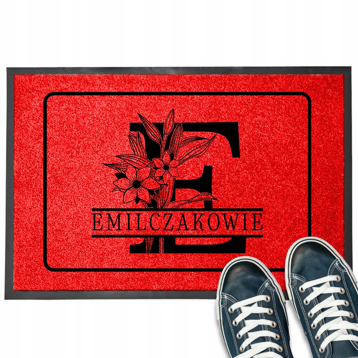 Personaliseerbare deurmat met plantenmotief - Rood