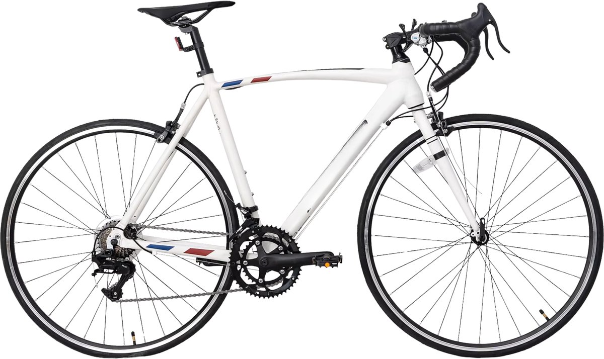 Happiq Racefiets 52 cm – Voor en in de stad en op de weg – Met 14 versnellingen en lichtgewicht aluminium frame – Wit aluminium frame