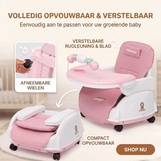 Twinky® Kinderstoel - 2-in-1 Kinderwagen Set - Roze - Inklapbare Eetstoel & Baby Wagentje en Babystoel Voor Aan Tafel - Kinderzetel, Peuterstoeltje en Meegroeistoel in 1 van Twinky — afbeelding 5