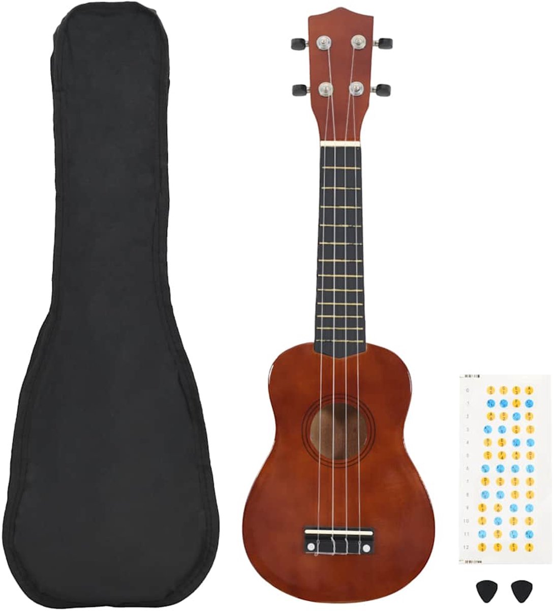 vidaXL - Ukuleleset - met - tas - voor - kinderen - sopraan - 21'' - donkerhoutkleurig