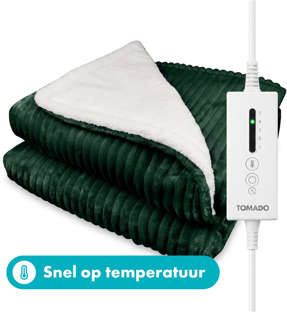 Tomado TEB1804G - Elektrische bovendeken - Warmtedeken - Omslagdeken - Superzachte fleece stof - 180 x 130 cm - Groen