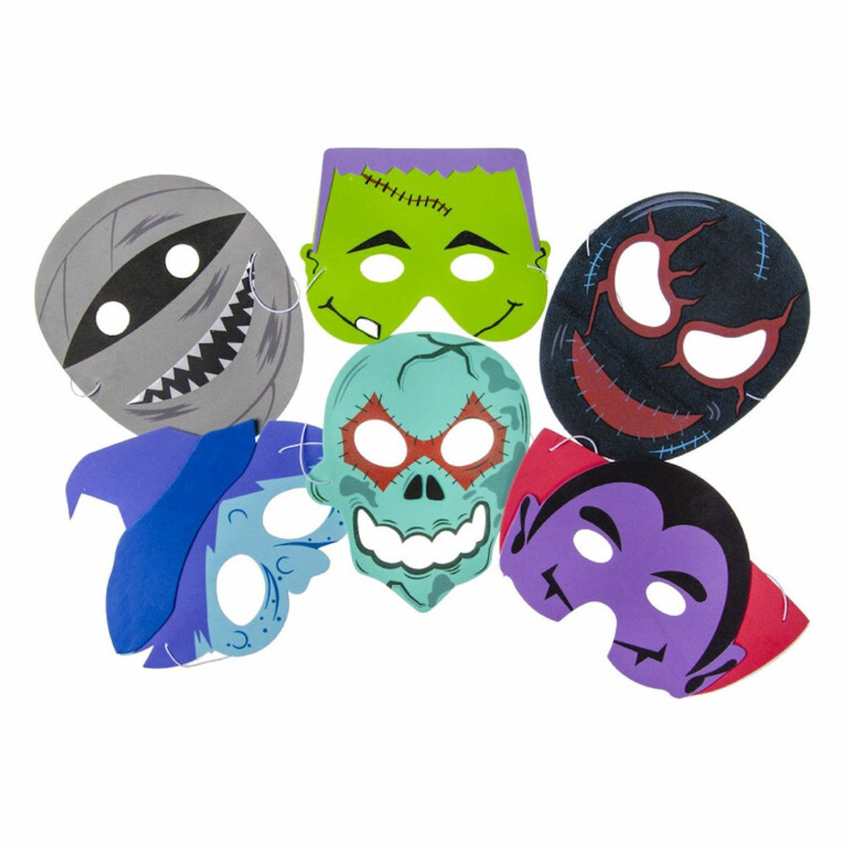 Verkleedmaskers halloween - enge maskers foam - 6 stuks