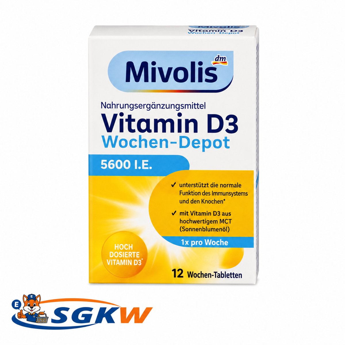 Vitamine D3 5600 IE Hooggedoseerd Mivolis – 12 Capsules – 1x per Week – Vitamine D Supplement voor Immuunsysteem & Botten