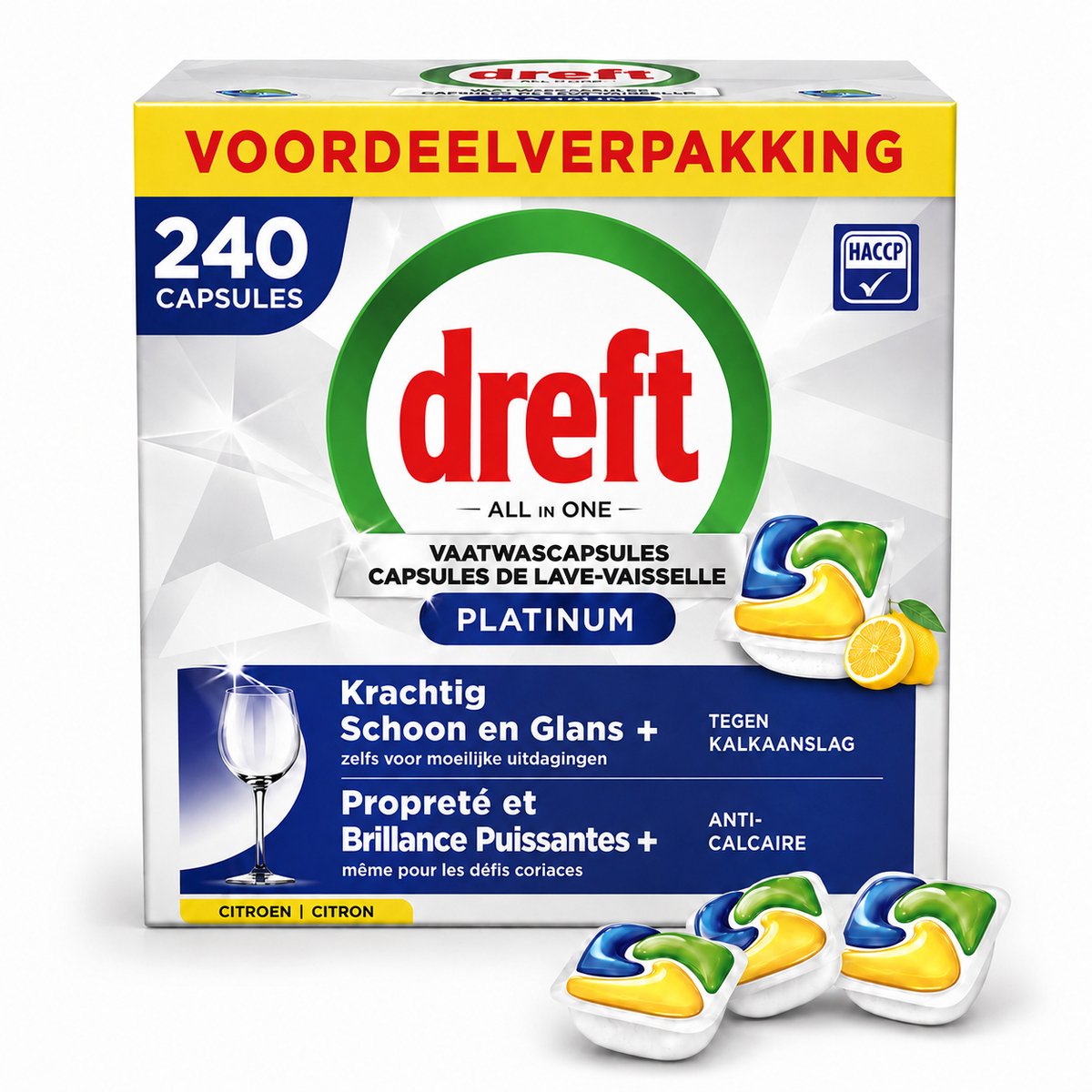 Dreft Platinum P Vaatwascapsules Citroen - 240 stuks - All-in-One Voordeelverpakking