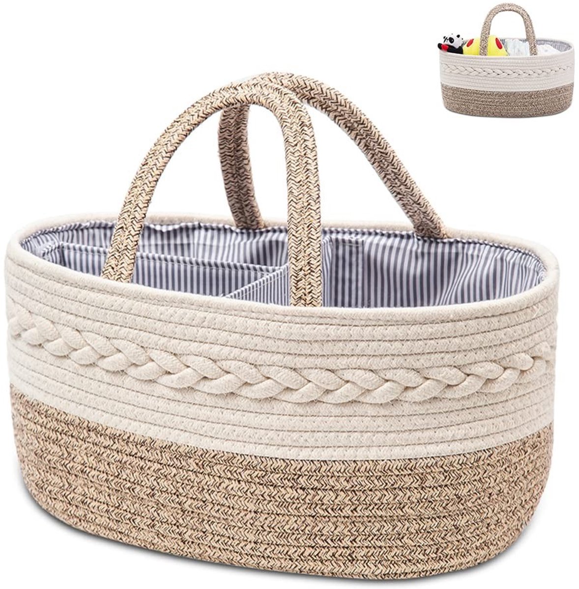 Solidchoice - Diaper Organiser van Geweven Katoen met Handvat - Beige Crème