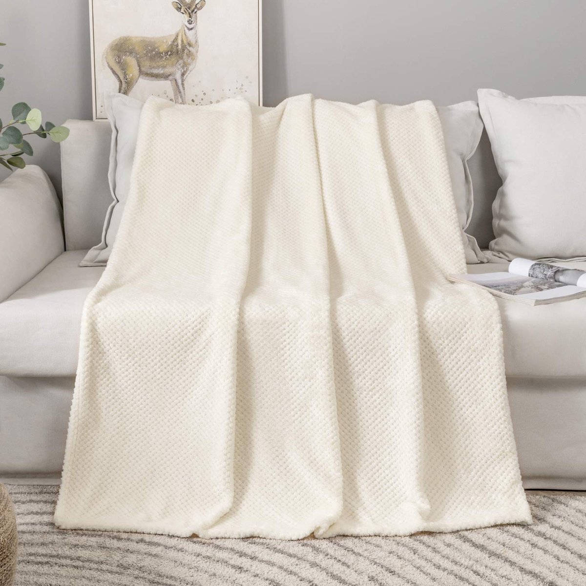 Solidchoice - Winterdeken - Flanel - Zeer zacht en comfortabel - Beige - Duurzaam en warm - Perfect voor bank en stoel - 150 x 200 cm