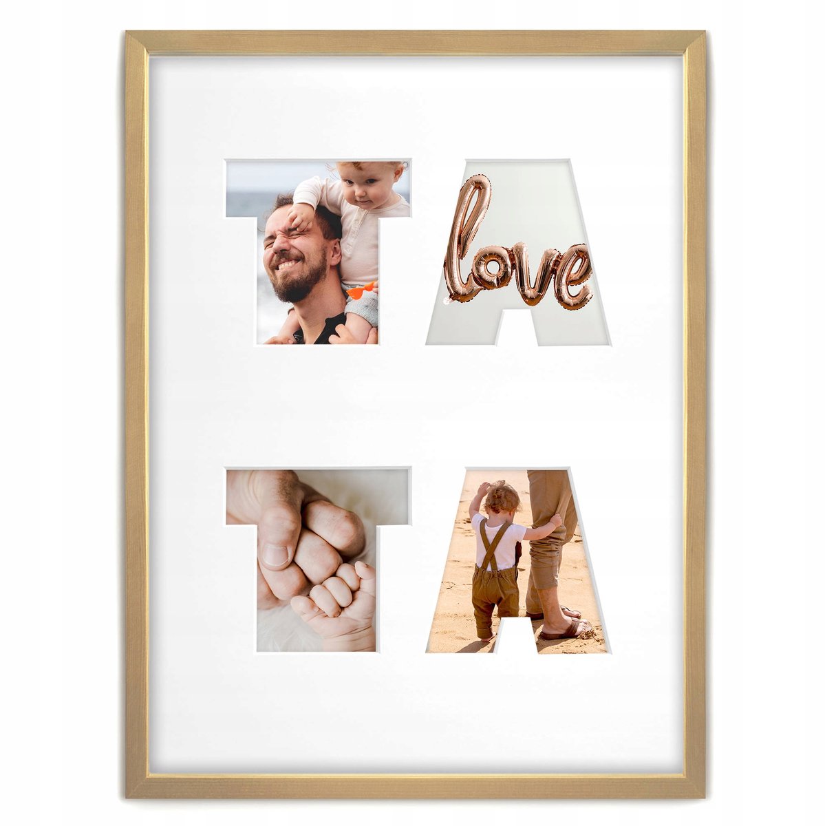 Houten Fotolijst 'TATA' 30x40 cm voor 4 Foto's - Vaderdag Cadeau
