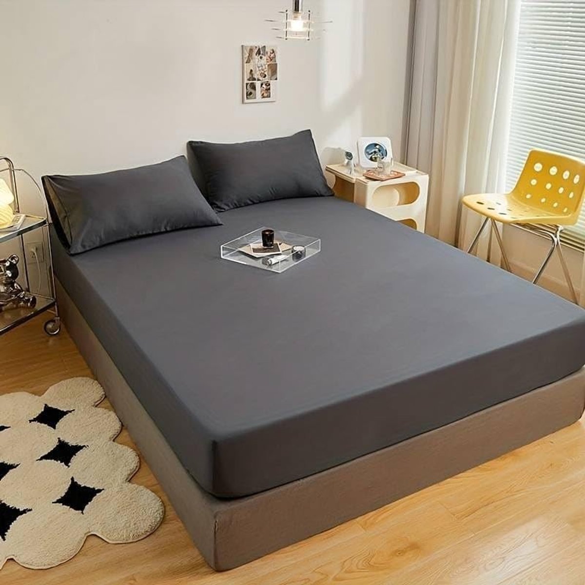 Solidchoice - Hoeslaken van 100% Katoen, 180 x 200 cm, Grijs