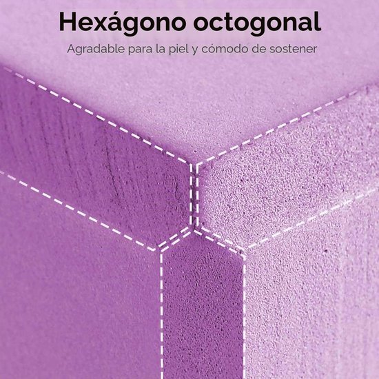 Yogablok - 23 cm x 15 cm x 8 cm - Zacht, antislip oppervlak - Hoogwaardig schuimrubber - Geschikt voor pilates, fitness, stretching, vormgeven en yoga - Paars — afbeelding 2