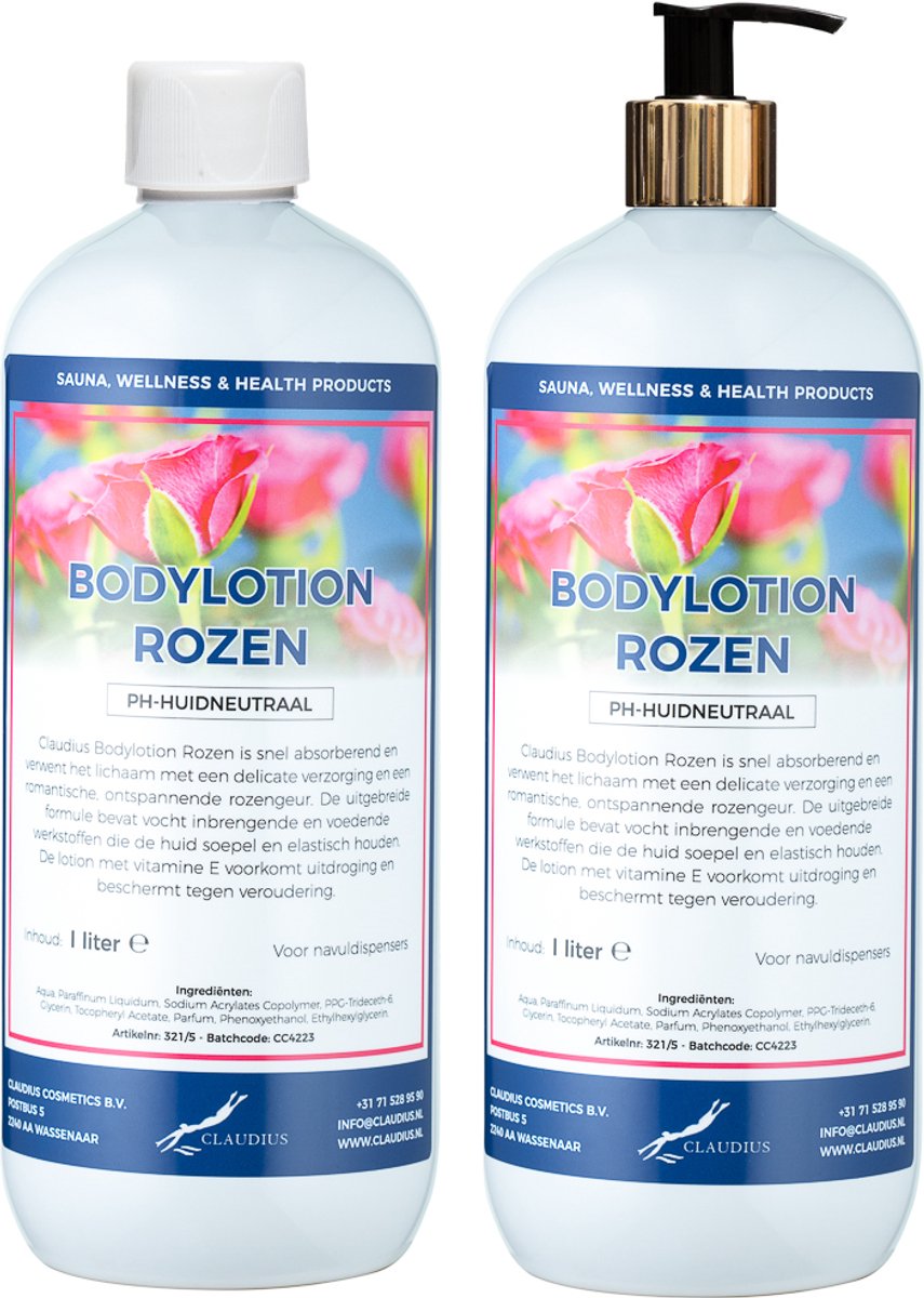 Bodylotion Rozen 1 Liter - met gouden pomp - set van 2 stuks