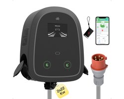 dé Dual-Cable - Wallbox Laadpaal 22kW - 2×22kW - 3-Fase (2×32A) - met Twee Type 2 Stopcontacten - Gelijktijdig Opladen van Twee Auto’s - met App en RFID voor BEV/PHEV