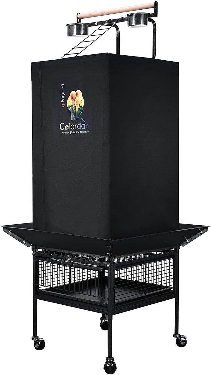 Colorday Good Night Bird Cage Cover for Large Bird Cage with Play Top (61 inch, Black) - ShopVlot