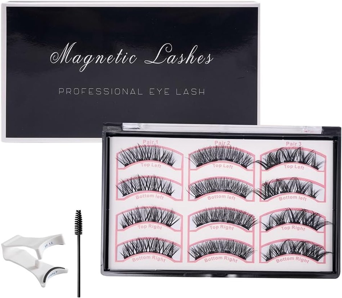 Magnetische wimpers met applicator, herbruikbaar, zonder lijm, magnetisch, met clip, natuurlijk volume, 12 stuks - ShopVlot