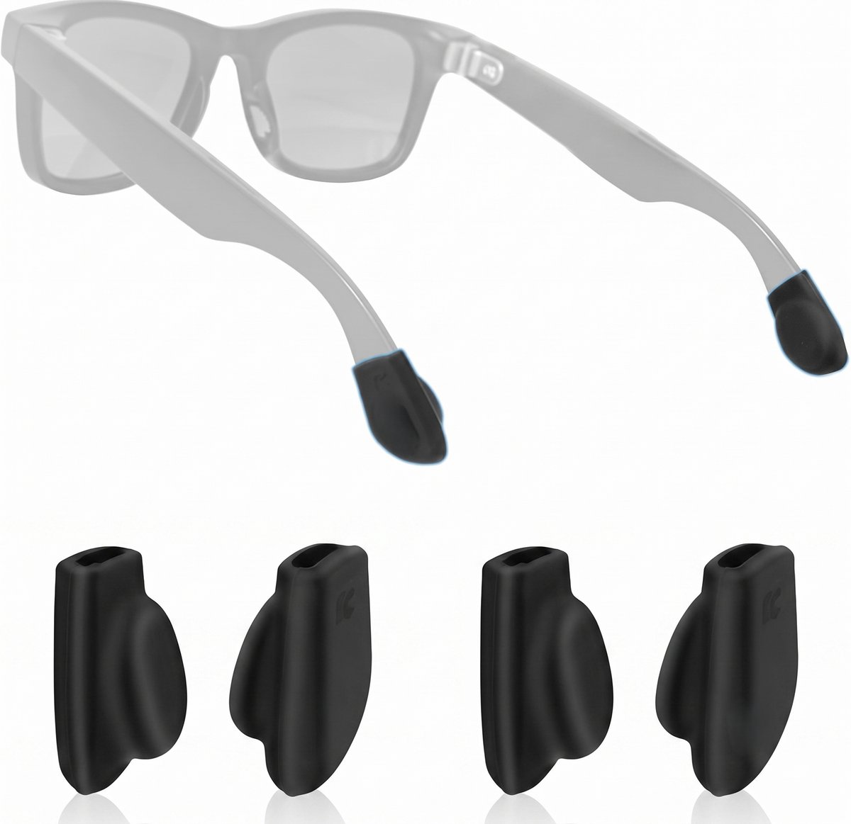 Anti Slip Pootjes Bril - 2 Paar - Siliconen Oorhaakjes & Ear Grips - Geschikt voor Meta Ray-Ban Wayfarer, Skyler, Headliner & Smart Glasses - 2,5 x 1,3 cm - Zwart