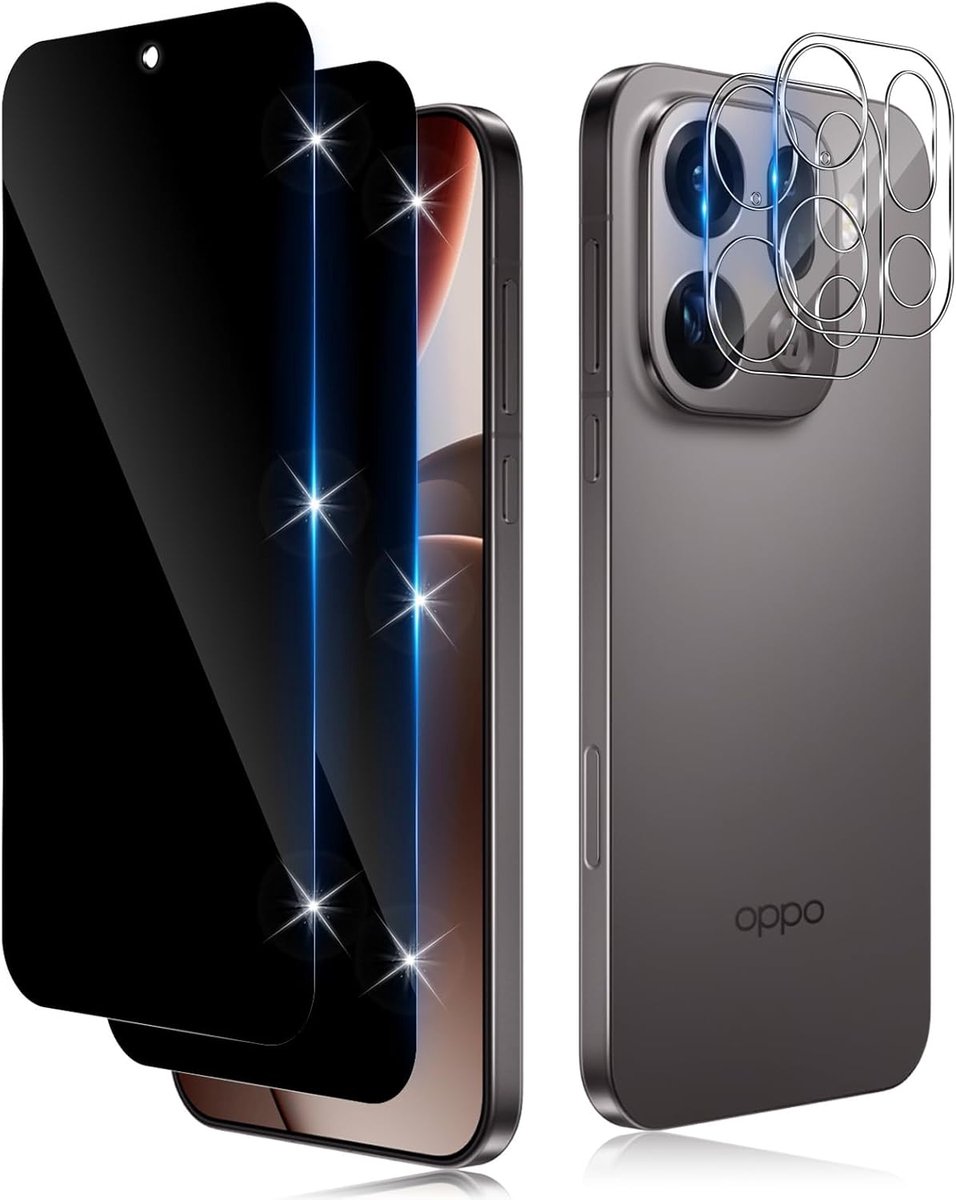 Anti-Spy Tempered Glass for OPPO Find X9 Pro with Back Camera [2 + 2 Pack], Lens Protection Camera for All Cases - ShopVlot