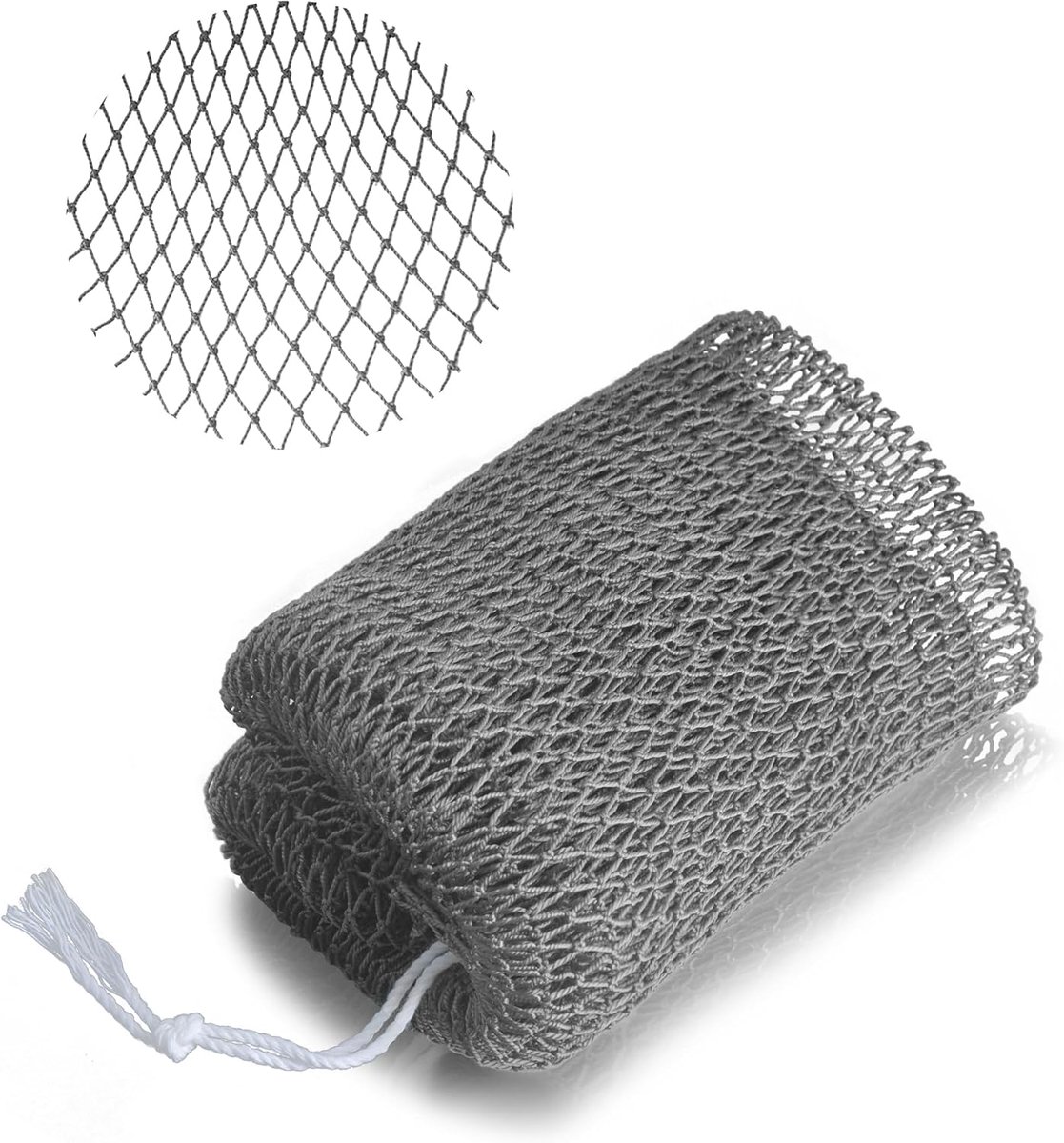 1pc Grey African Net Sponge, Exfoliating Bath Sponge for Shower Cub, Nylon Back Cleaners with Notes, Stretch Length up - ShopVlot