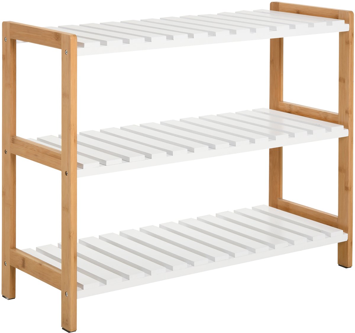 Schoenenrek met 3 lagen - van grenenhout met 3 roosterlagen - HxBxD: 70 x 26 x 57.5 cm - wit met een natuurlijke houtnerflook