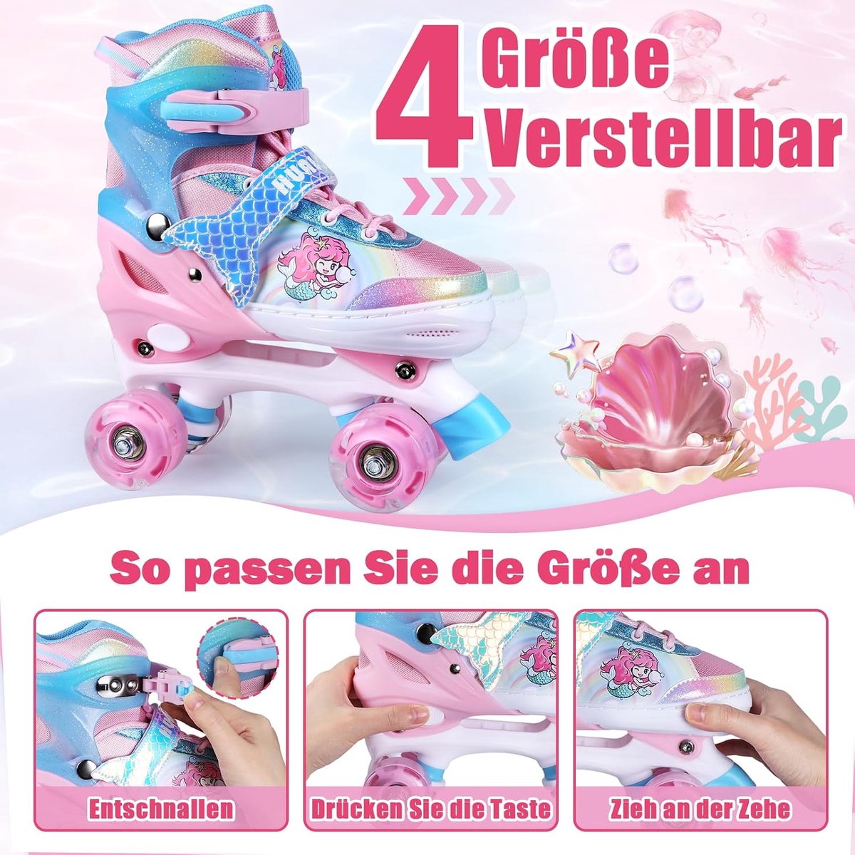 Kinderrolschaatsen - Kinderrolschaatsen met Verlichte Wielen, Verstelbare Rolschaatsen voor Meisjes en Jongens - ShopVlot