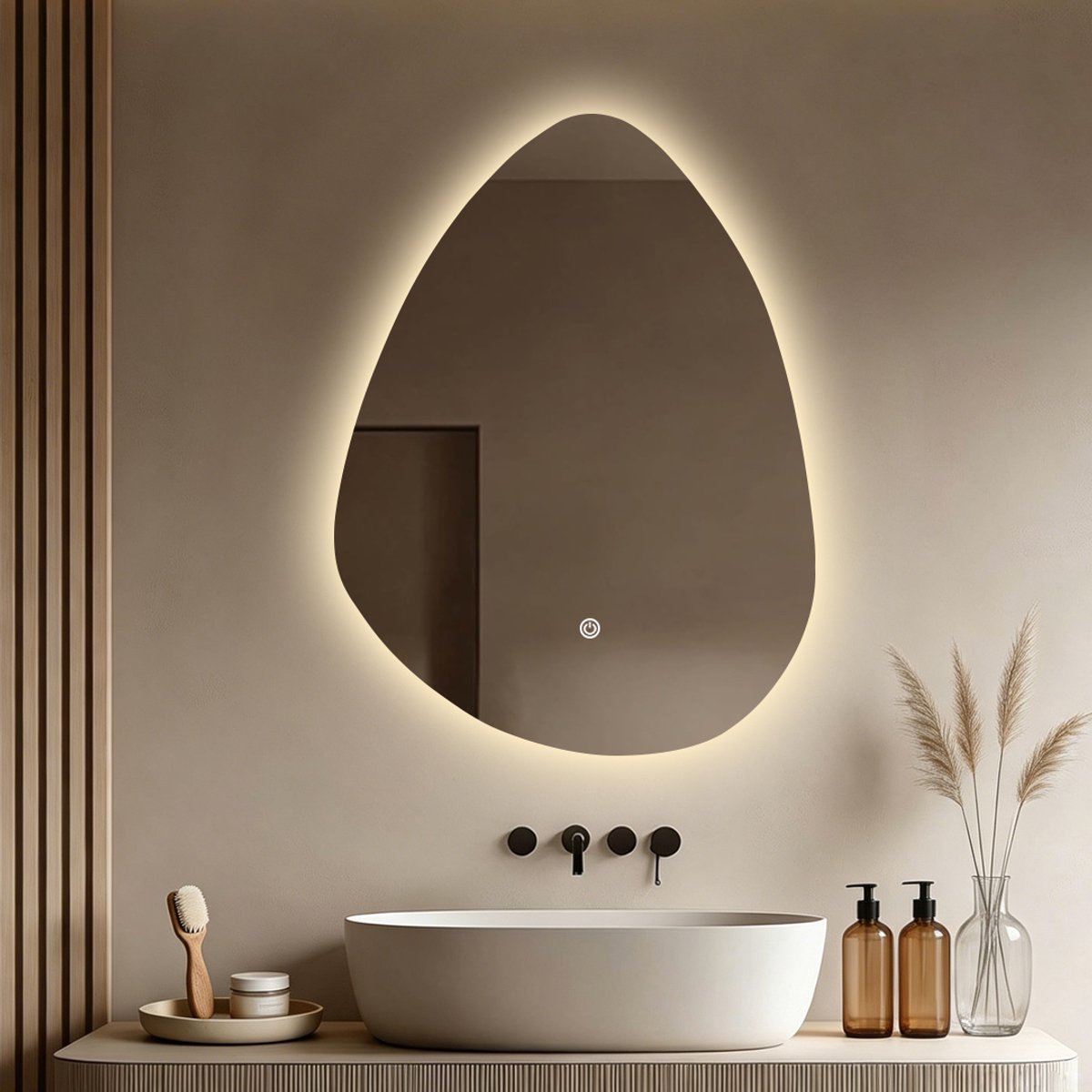 SensaHome Noah Badkamerspiegel met LED Verlichting - Dimbaar - 2700K/4500K/6400K - Asymmetrisch - 60x80cm
