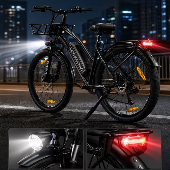 Lookroad Elektrische Fiets - 28 Inch E-Bike - 36V 18Ah Accu (Actieradius tot 120 km) - Met Voorvorkvering & Mechanische Schijfremmen - Stadsfiets Heren/Dames — afbeelding 5