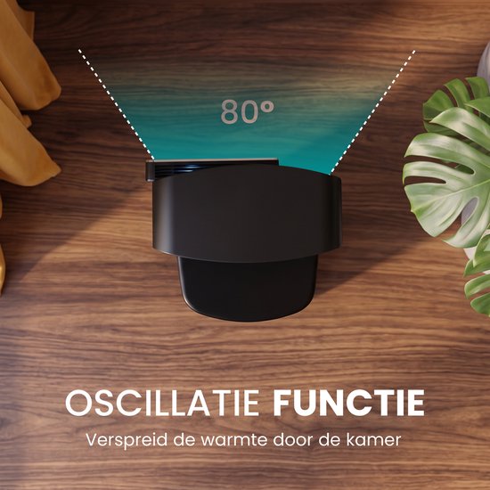 Top view van AirKing kachel met oscillatiefunctie die 80 graden draait.