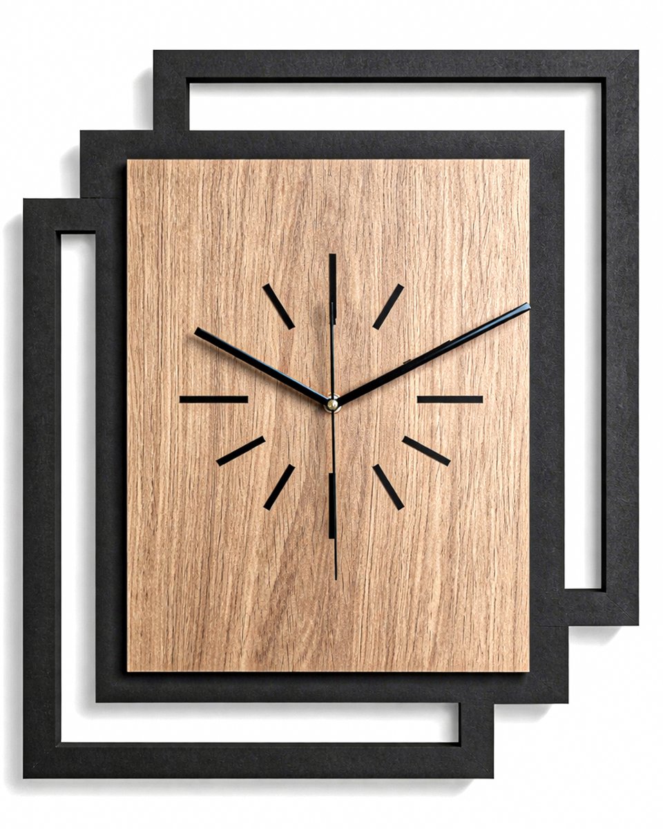 Handgemaakte Grote Houten Wandklok – Modern Minimalistisch Design, Rechthoekig Verticaal, Geruisloos, Zonder Tikkend Geluid – Voor Woonkamer, Slaapkamer, Keuken – Unieke Wanddecoratie, Industrieel Design & Stil Uurwerk, zwart en hout