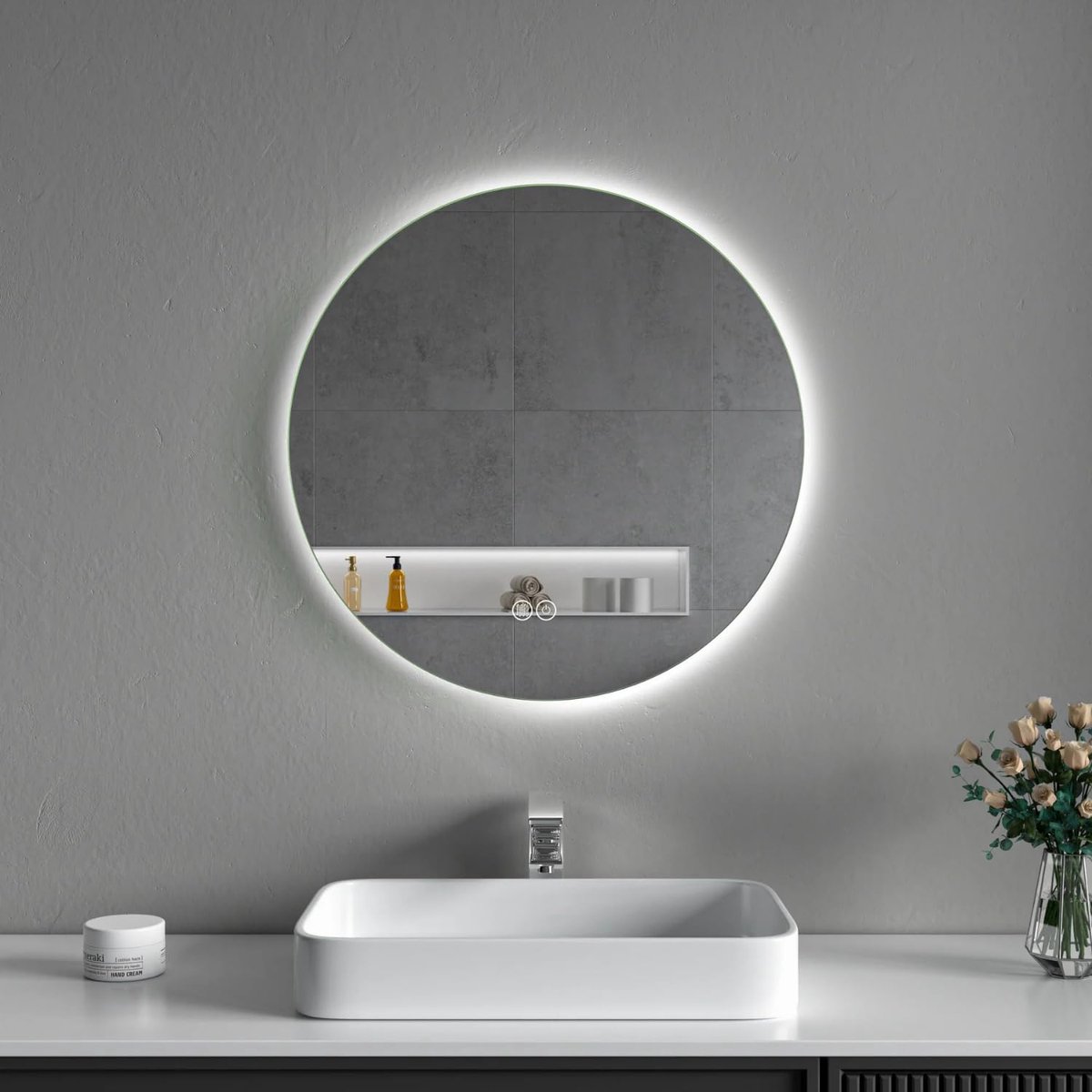 LED Bathroom Mirror, Round 60 cm, Dimmable, Anti-Fog Mood Lighting - ShopVlot