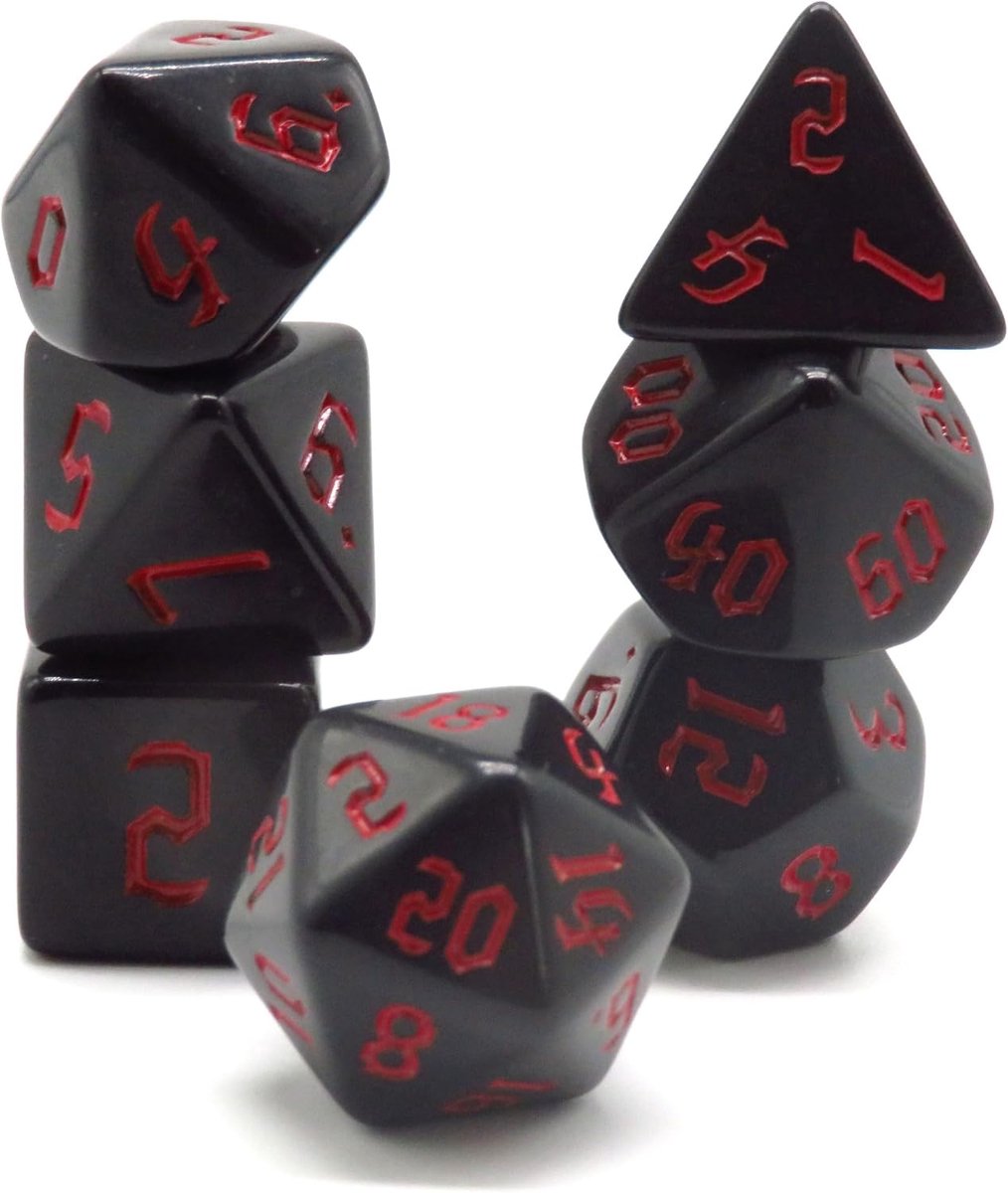 Gothic Black Red Polyset Dice - Dungeons and Dragons - Polyhedral & RPG Dice - D&D Dice - ShopVlot