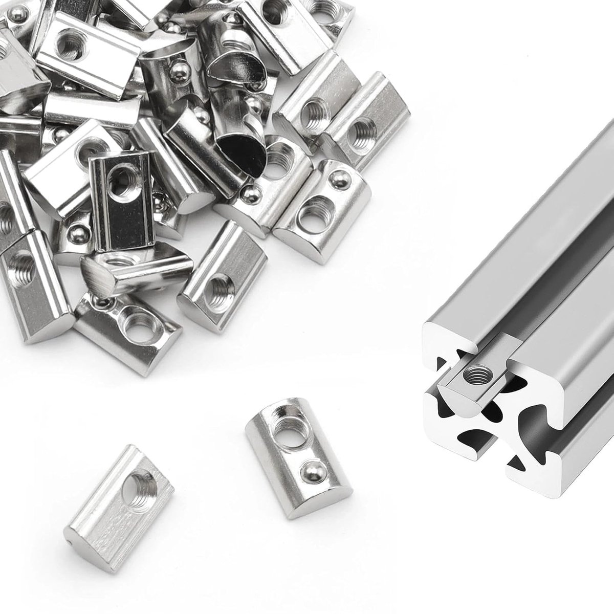 50 stuks moeren met centreerkogel M8 - T-moer met veer van koolstofstaal - serie 45 aluminium profielmoeren - groefbreedte 10 mm - voor aluminium profielen - CNC - 3D-printer