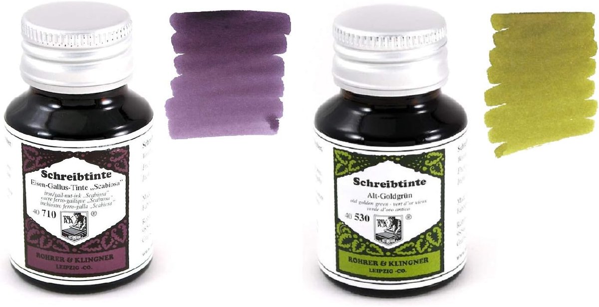 Rohrer & Klingner - 50ml Bottle Fountain Pen Ink Set - 2 x Bottles - Alt-Goldgrün & Scabiosa - ShopVlot
