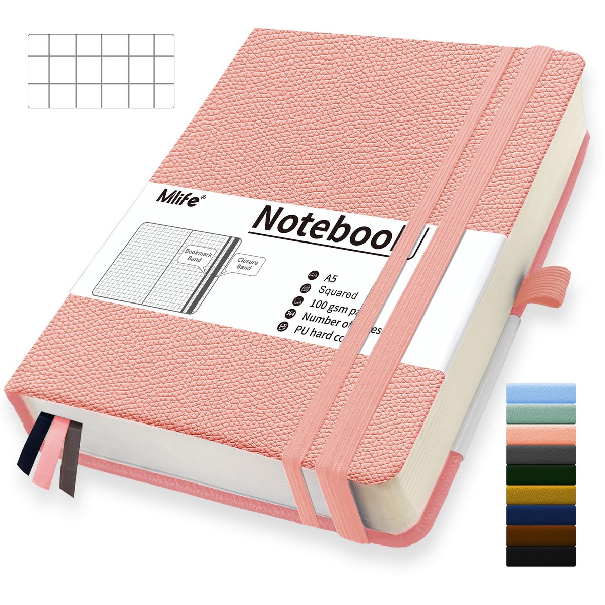 Mlife A5 Vierkant Verdikt Dagboek Notitieboek, 360 Pagina's En 100g/M² Inkt Bestand Papier, Notitieboekjes Met Vouwzak - ShopVlot