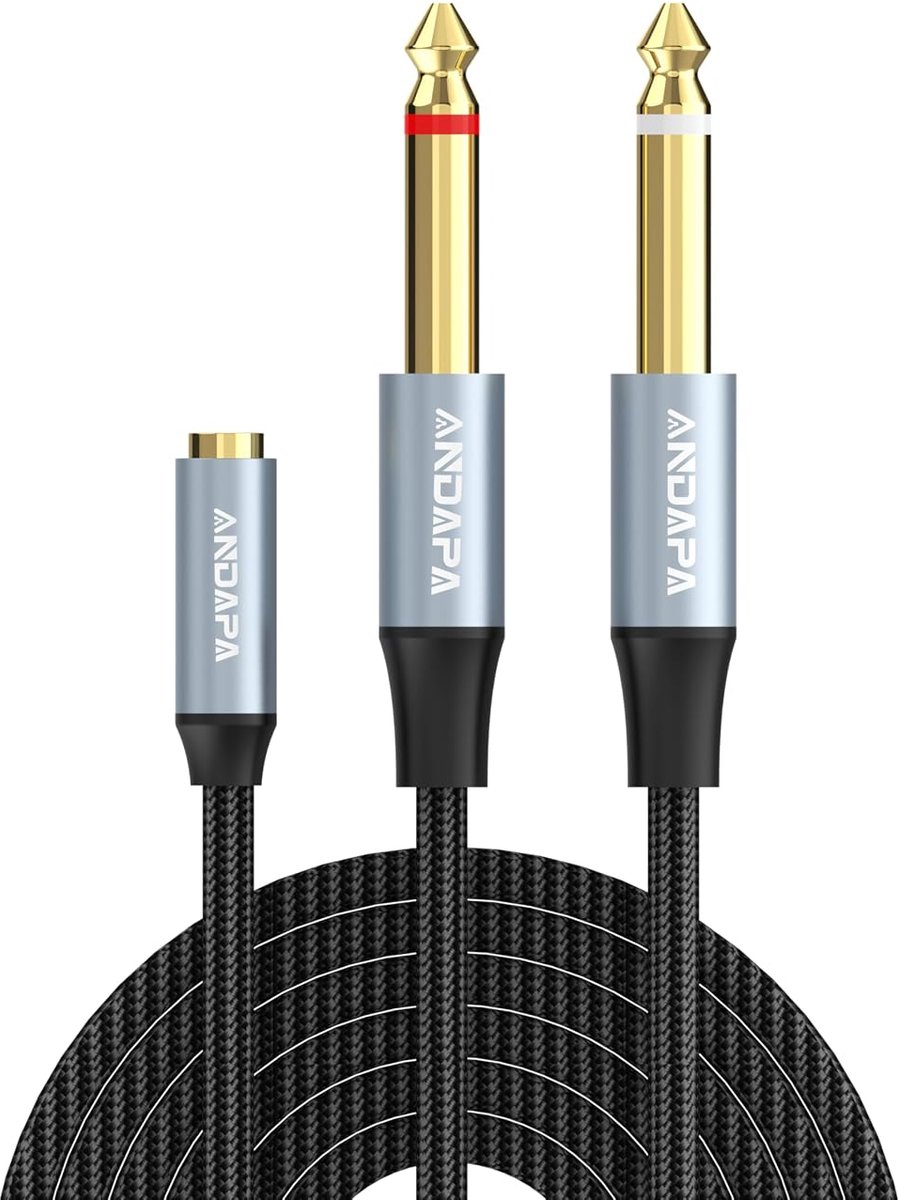 ANDAPA 0,5 m Y-splitterkabel 3,5 mm TRS stereo jack (vrouwelijk) naar 2 x 6,35 mm TS mono – Dubbele mini-jack-adapter - ShopVlot