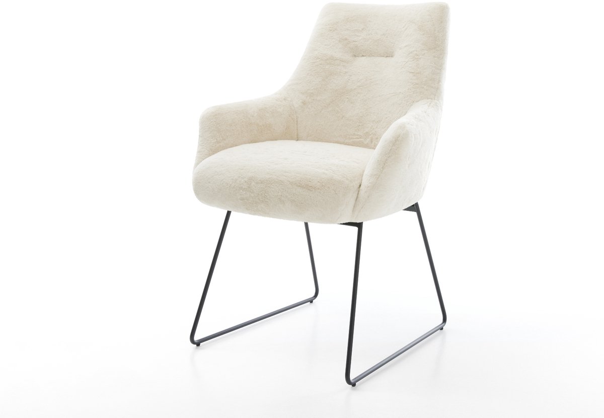 Gestoffeerde-stoel Alja-Flex met armleuning slipframe zwart pluchen crème-wit pocketveer kern