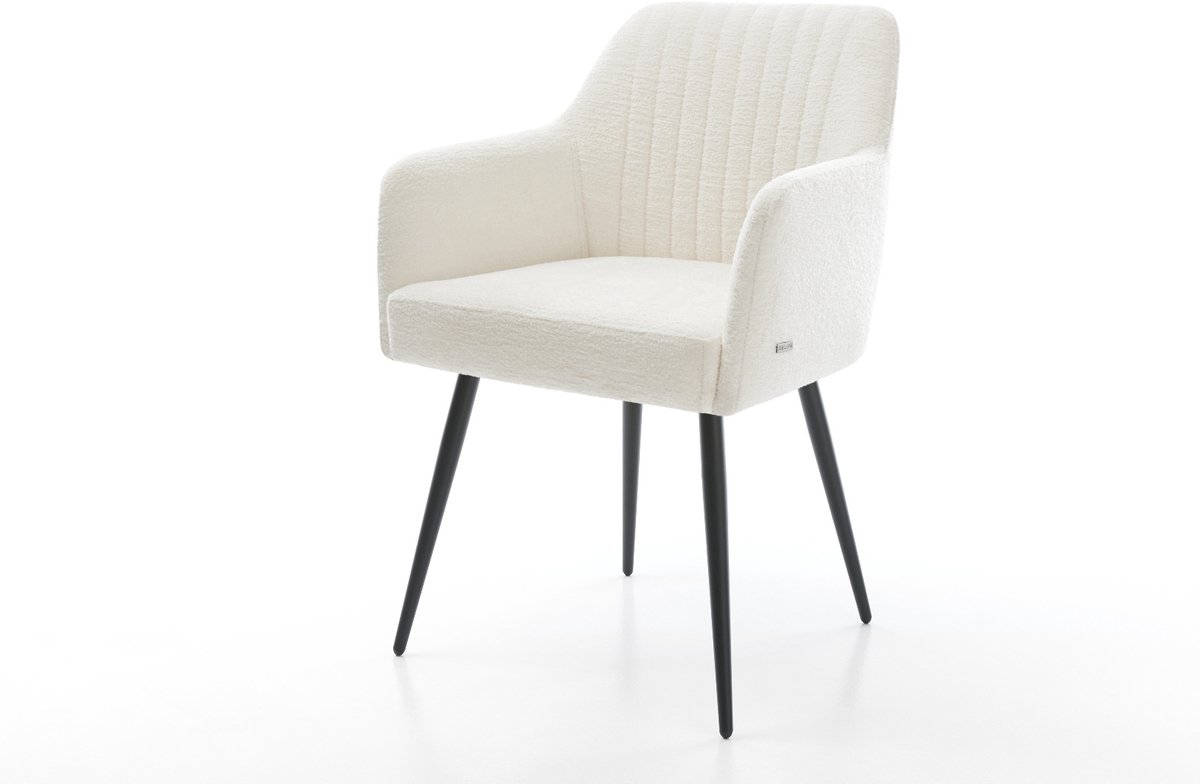 Gestoffeerde-stoel Greg-Flex 4-poot conisch zwart bouclé zacht beige pocketveer kern