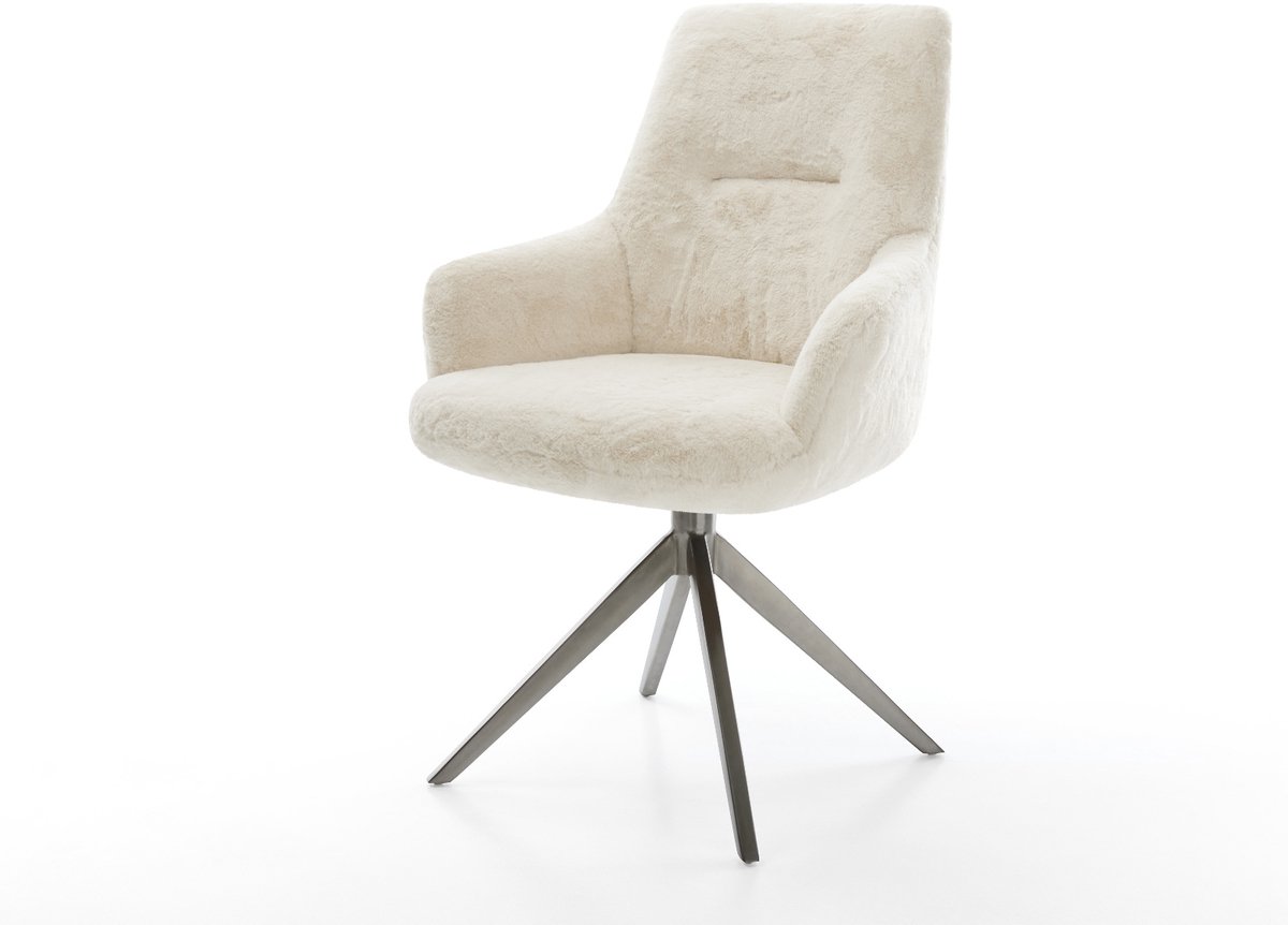 Eetkamerstoel Zelia-Flex met armleuning kruisframe breed grafiet pluchen crème-wit 360° draaibaar rocker-functie pocketveer kern