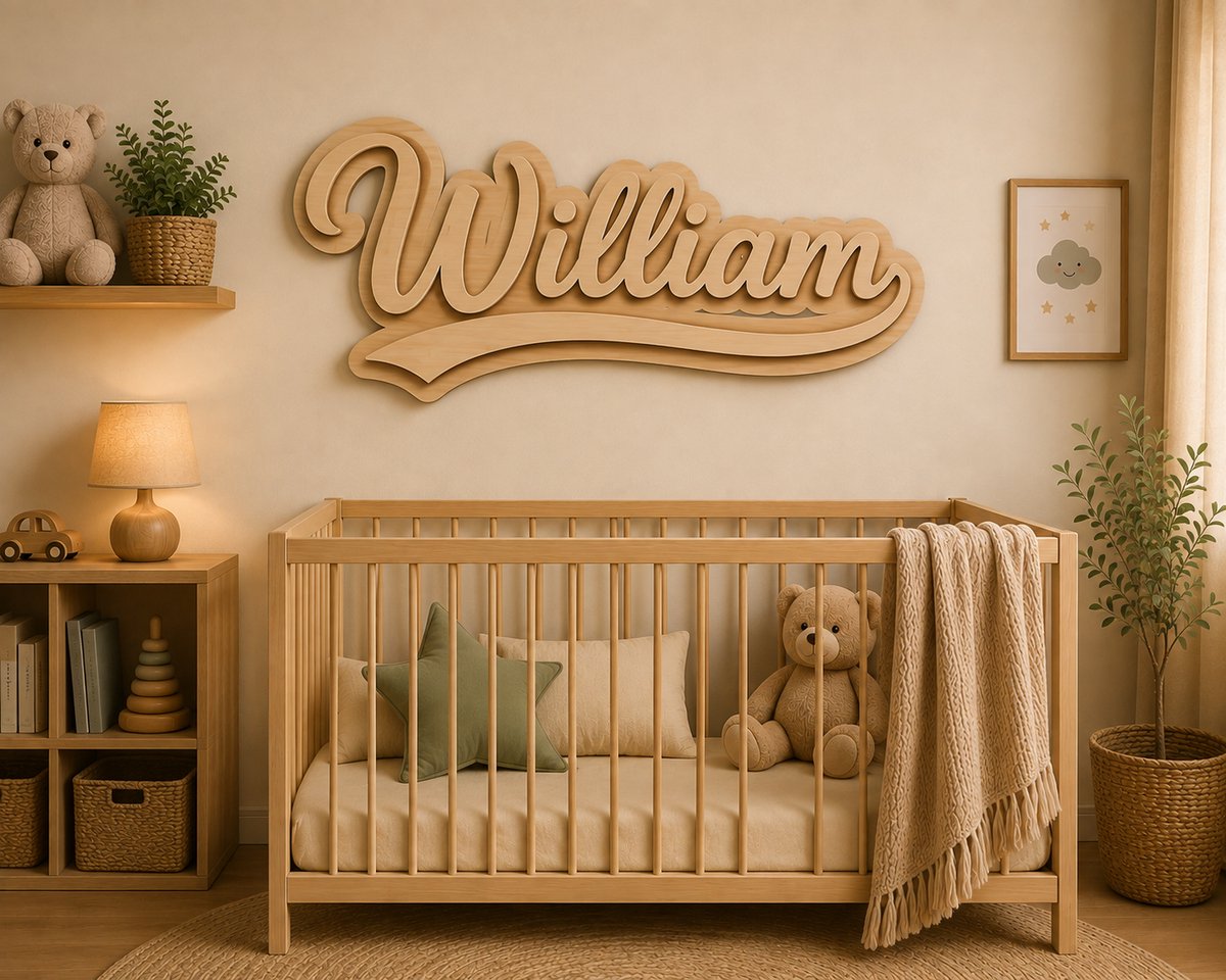 Gepersonaliseerde Houten Naam Wanddecoratie Kinderkamer – 3D Houten Naamplaat op Maat – Dubbele Laag – 5 mm Hout per Laag – Totale Dikte 10 mm – Naamdecoratie voor Babykamer en Kinderkamer – Natuurlijke Houtkleur – Persoonlijk Cadeau