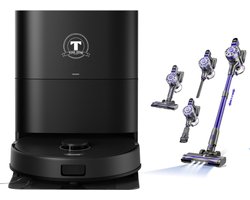 TONIHOMI® X8 + V07 Steelstofzuiger - Robotstofzuiger met dweilfunctie - Automatisch legen - Laadstation - LDS Laser navigatie - Met app - Zwart