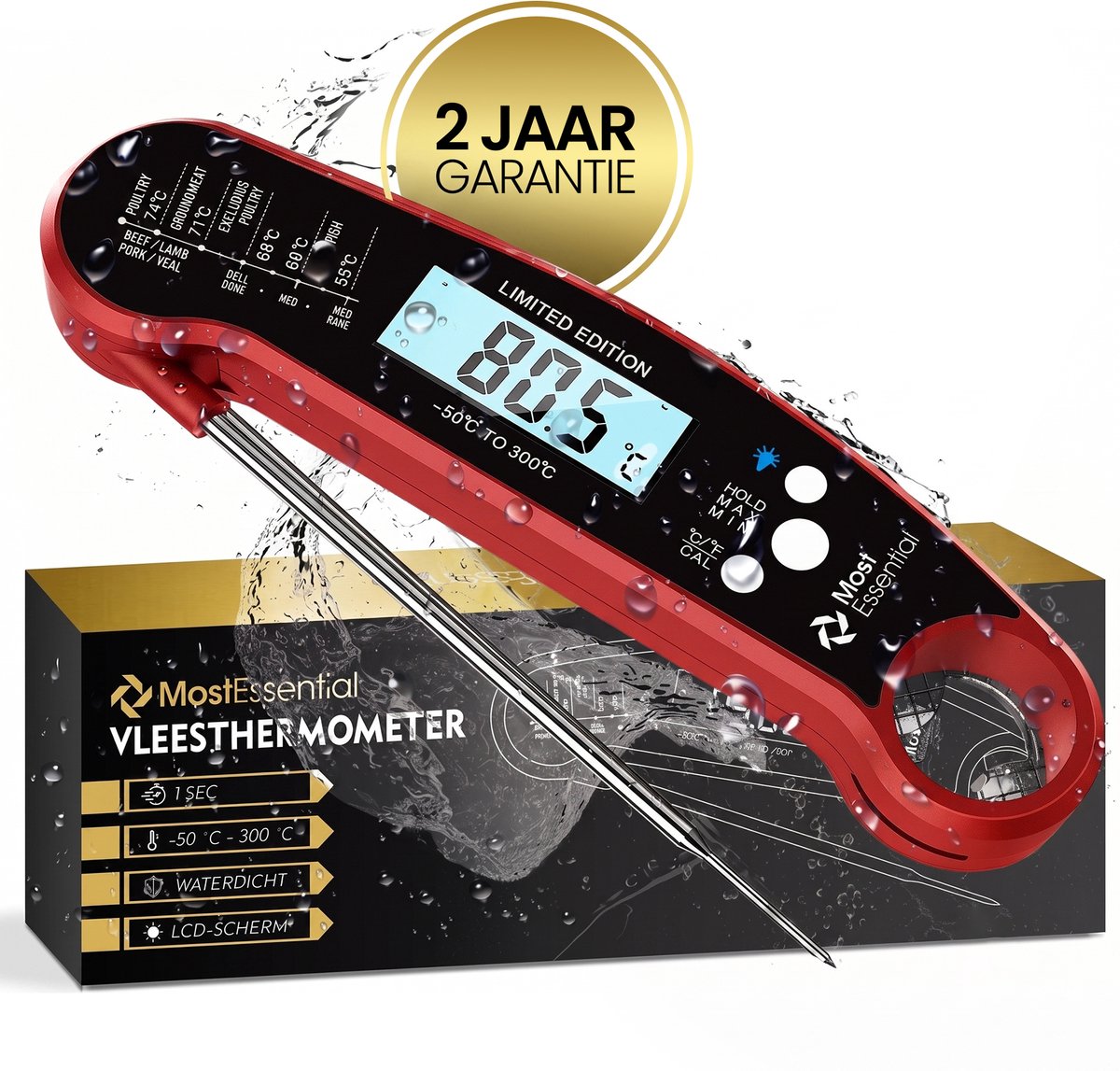 Bol.com MostEssential Premium Vleesthermometer - BBQ Thermometer - Kernthermometer - Suikerthermometer - Keukenthermometer - Dig... aanbieding