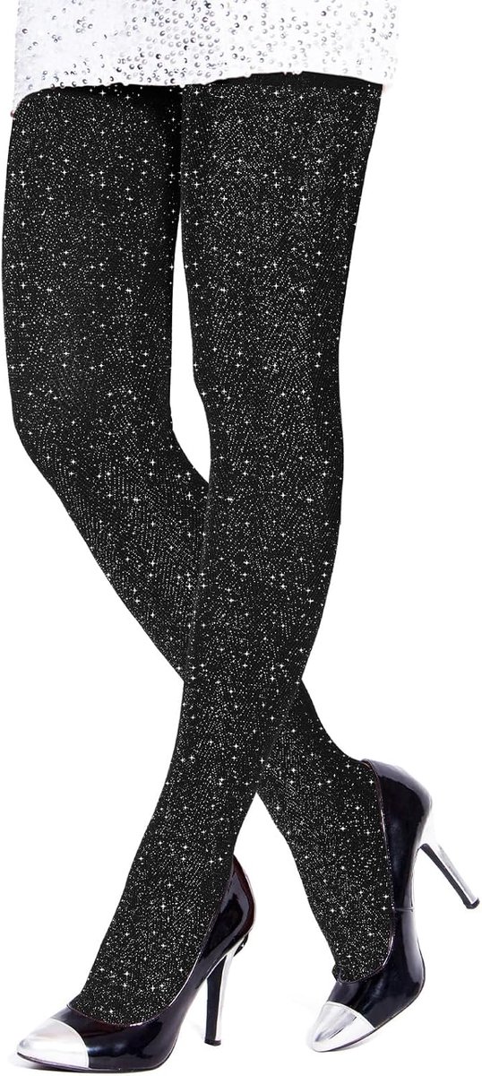 Panty zwart glitter hoge taille panty glanzende panty met strass ondoorzichtige panty voor vrouwen Halloween carnaval accessoires - zwart glitter - Eén maat