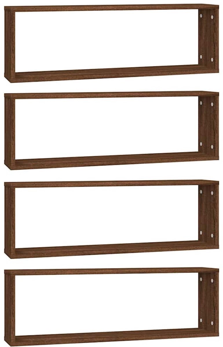 vidaXL Wandschappen - kubus - 4 - st - 80x15x26,5 - cm - hout - bruin - eikenkleur bruineiken