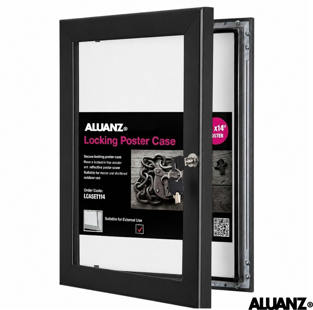 Aluanz Postervitrine A1 Zwart – Waterdichte Buitenvitrine – Afsluitbare Wandvitrine met 2 Sloten – Aluminium – Binnen & Buiten – 59,4 x 84 cm